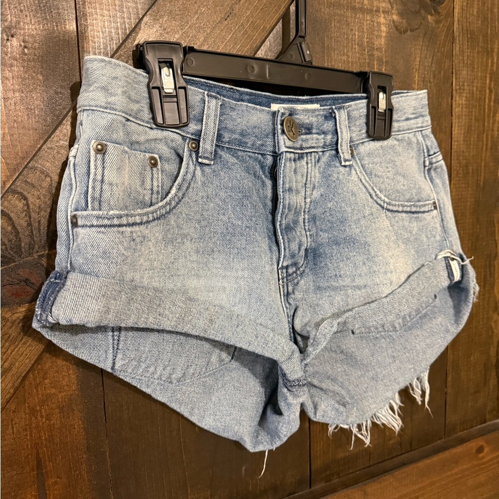 Light Wash High-Rise Rolled-Hem Denim Shorts